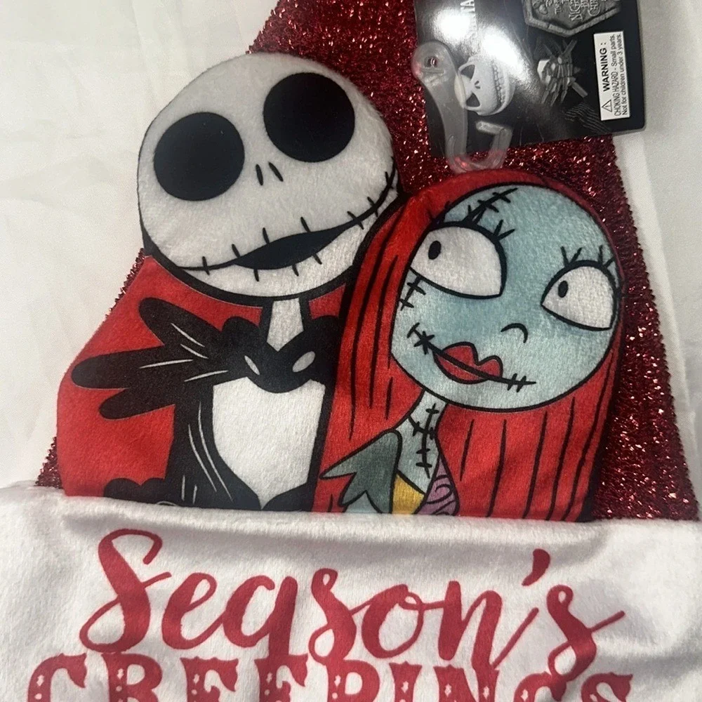 Disney Nightmare Before Christmas Santa Hat Jack Sally Season's Creepings 30th
